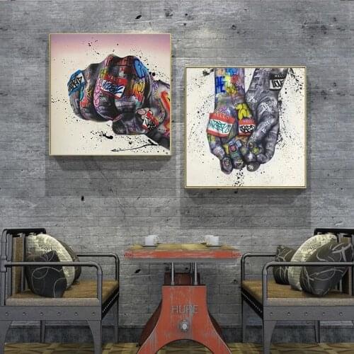 Street Colorful Graffiti Art Gesture Decoration Painting Wall Canvas Art Wall Poster and Print Art Hand Pictures for Living Room