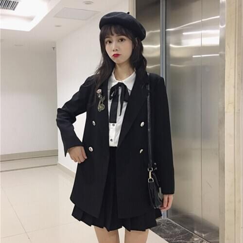 Jk uniform college style suit women spring and autumn small suit jacket shirt shirt pleated half skirt three-piece suit