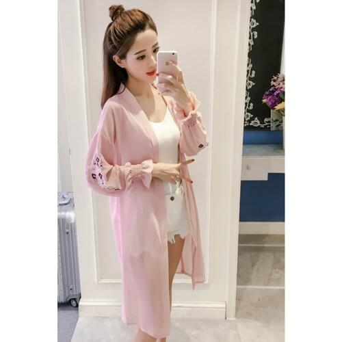 Womens Jacket Long Plus Size Chiffon Sun-proof Jacket Thin Embroidery Long Sleeve Jacket Women Tops Cheap Free Shipping