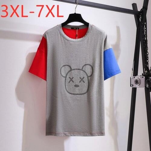 New 2021 Ladies Summer Plus Size Tops For Women Large Short Sleeve Loose Gray Cotton Bear O-neck T-shirt 3XL 4XL 5XL 6XL 7XL