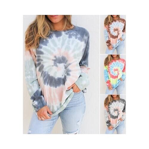 Hoodie women 2021 new fashion frock hot style tie dye printing round collar long sleeve head loose fleece sweatshirt YDJR9920