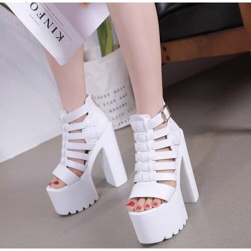 European and American White Nightclub DJ Bar DS Performance Shoes 16cm Thick Heel Super High Platform Platform Womens Sandals
