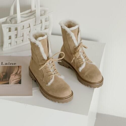 Women Ankle Boots Womens Rubber Sole Snow Genuine Leather Wool Blend Simple And Versatile M08-Huayang-B7081