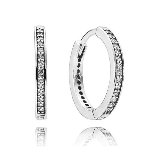 100% 925 Sterling Silver CZ Female Hoop Pan Earrings Jewelry for Women Simple Round S925 Silver Jewelry Gift for Party