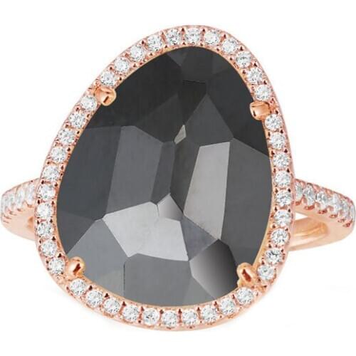 SLJELY High Quality Pink 925 Sterling Silver Black Oval Stone Finger Ring Micro Cubic Zirconia for Women Fashion Brand Jewelry