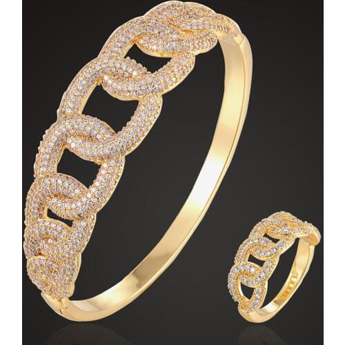 Zlxgirl Classic Cubic Zircon snake Jewelry Sets women Engagement jewelry sets Metal Brand gold color copper bangle with ring set