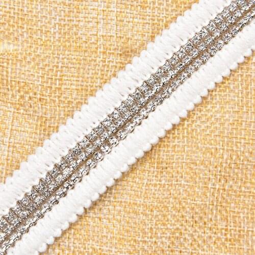 1 Yard rhinestone ribbon 2.3cm wide 3 rows diamond chain sewing barcode clothing curtain trimming accessories DIY decoration