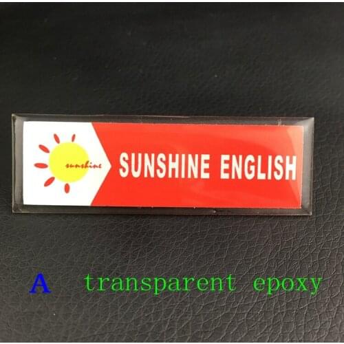 10pcs custom name badge name tag with safety pin employee personalized reusable epoxy badge holder transparent boarder 7*2.5cm