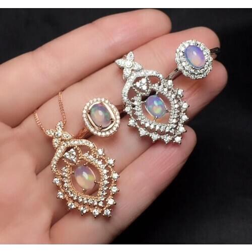 100% Natural Real Opal jewelry set Natural Real Opal 925 sterling silver 1pc pendant,1pc ring