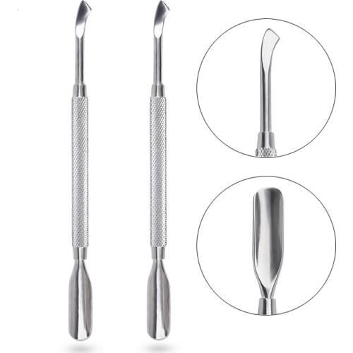 2pcs Bold Stainless Steel 2 Way Nail Cuticle Pusher Spoon UV Gel Remover Pedicure Nail Art Equipment Manicure Clean Tools