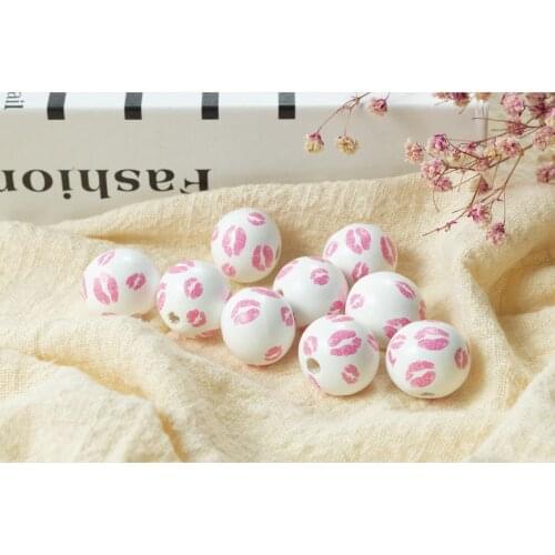 20Pcs DIY Colored Wood Beads Lip Print Pattern Handmade Custom Decorations Fashion Crafts Childrens Jewelry Toys Accessories