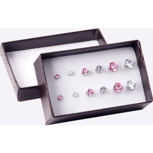 6Pair/Box 316L Stainless Steel Earrings Crystal Mixing Color Size 3mm/5mm/7mm Small Ear Studs Women/Girl Jewelry Accessories