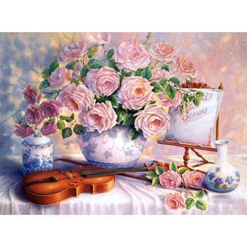 DIY Diamond Embroidery Painting Flowers 5D Pink Rose Patterns Rhinestone Diamond Cross Stitch Kits Crystal Drill Mosaic Decor