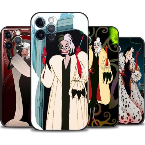 Phone Shell For iPhone 12 11 Pro Max XR XS X 7 8 Plus SE Black TPU Silicone Cover Case Capa Guscio Fundas Cartoon Cruella