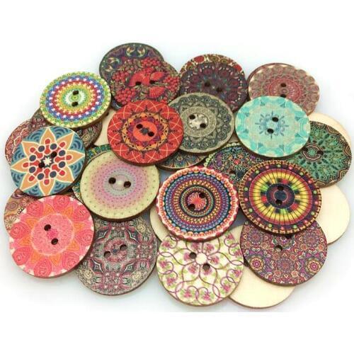 30pcs Retro series Wood Buttons for Handwork Sewing Scrapbook Clothing Crafts Accessories Gift Card Decor 25mm 5BB5828