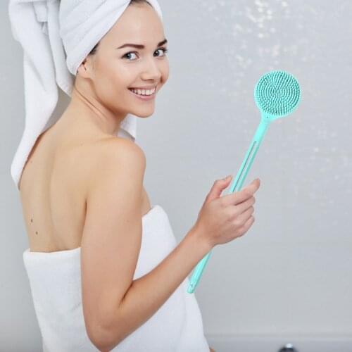 Double-sided Silicone Long Handle Back Massage Exfoliation Wisp Body Scrub Brush Flexible Scrubber Skin Cleaning