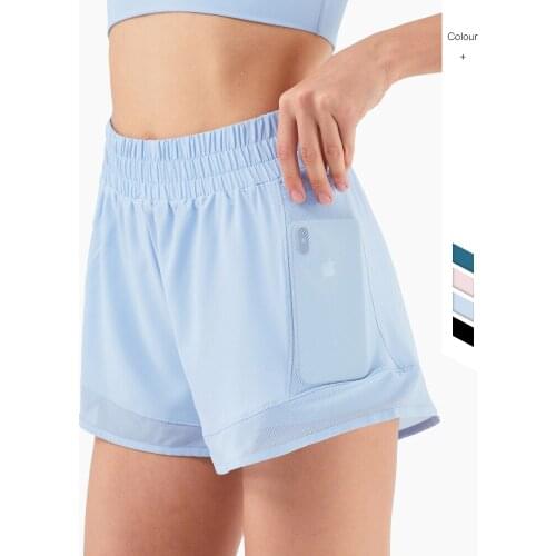 Fitness-Training Summer Female Antibacterial Mesh Stitching Pocket Loose High Waist Peach Hip Workout Yoga Short Leggings DK1311