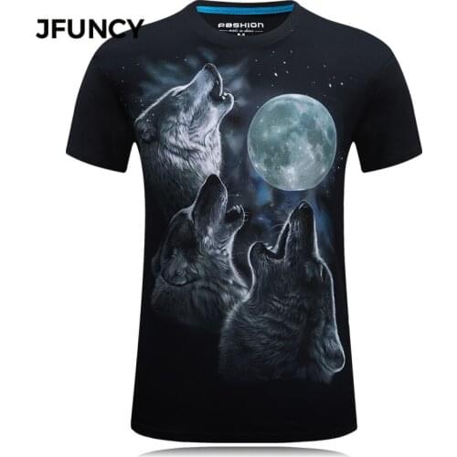 JFUNCY 3D Wolf Print Tshirt Men Graphic T Shirts Summer Short Sleeve Streetwear Male Tee Top Cotton Casual Gothic Man Clothing