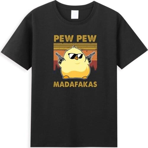 Cartoon Cowboy Chickens Manga Printed Mens T Shirts Hip Hop Casual Tops Mens Cotton Short Sleeve Pew Pew Madafakas Men T-shirt