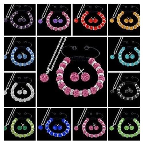 Hot sale!Mix color black white 10mm Fashion Set Pendant necklace Bracelet Earring Jewelry With Disco Balls crystal