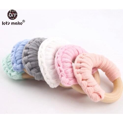 Lets Make 20pc 56mm Cloth Half Wooden Teether Ring Food Grade Wood Teether Shower Gift Ring DIY Wood Nursing Pendant For Baby