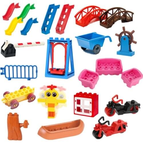 Building Blocks Accessory Baby Assembling Toys Slide Ladder Window Motorcycle Tree Baseplate Compatible Parts