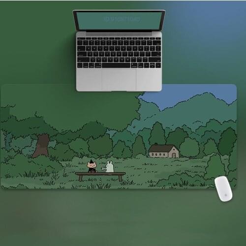90x40cm 35.43x15.74 Inch Super Large Size Cute High Definition Cartoon Rabbit and Bench Pattern Table Mat Non-slip Mouse Pad