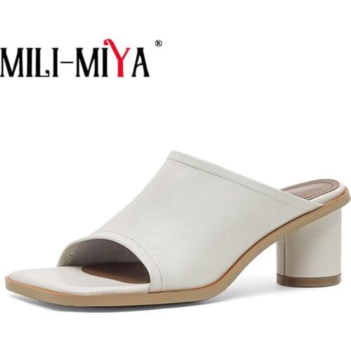 MILI-MIYA Luxury Round High Heels Square Toe Designer Slippers Women Summer Elegant Outdoor Slip on Ladies Dress Sandals Shoes