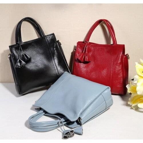 Leather Fashion Head Layer Cowhide Euramerican Style Cowhide Womens Handbags Soft High-Capacity Litchi Grain Shoulder Bags