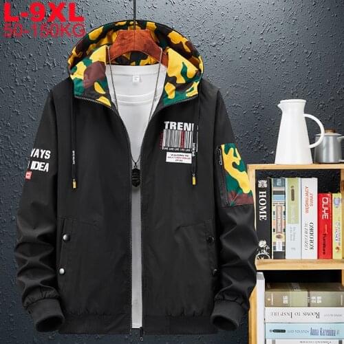 Plus Size 9xl 8xl 7xl 6xl Camouflage Hooded Jackets Men Autumn Trend Streetwear Hip-hop Mens Oversized Windbreaker Coats Male