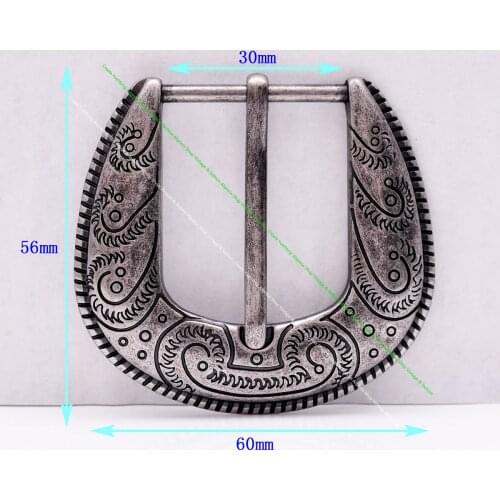 Men Antique Silver Western Cowboy Rope Side Flower Handcraft Leather Pin Belt Buckle Replacement Fit 30mm