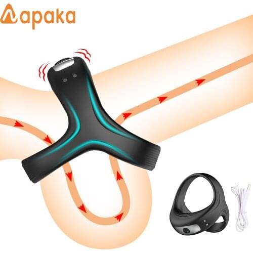 Men Semen Lock Ring Triangle Ring Vibrating Ring Penis Men Cock Ring Shock Extender Massage Male Chastity Belt Cage Sex Toys