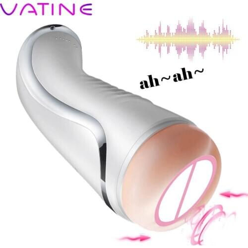 VATINE Interactive Voice Male Masturbator Cup Sex Toys For Men Vibrator Endurance Exercise Vagina Real Pussy Aircraft Cup