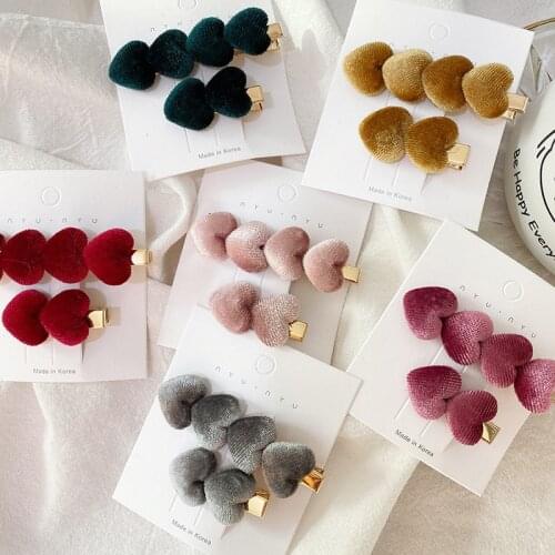2PCS Vintage Velvet Love Hairpin Set Korea Heart Shape Hair Clip Barrettes Fashion Hairpin Hair Accessories For Women Girls