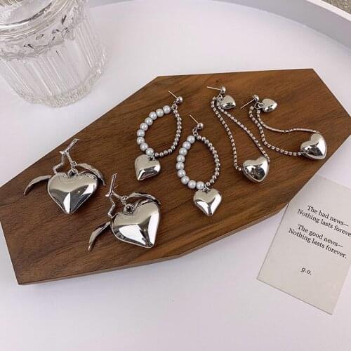 2021 New Europe And America Metal Heart Dangle Earrings For Women Fashion Jewelry Statement Earing Brincos
