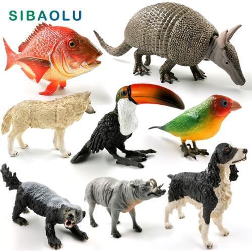 New Parrot Bird Toucan Honey Badger Wolf Dog Fish figurine Animal model home decor miniature fairy garden decoration accessories