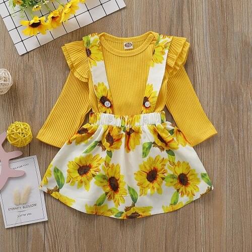 Girls New Fashion long sleeve outfit Infant and toddler sunflower print set Childrens Pring cotton Suit ST112