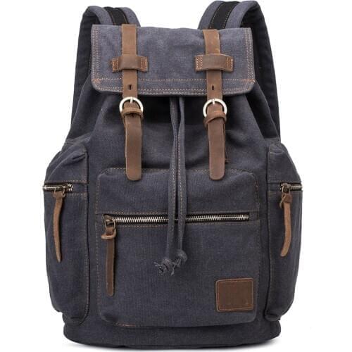 Wholesale Canvas Vintage Backpack Leather Trim Casual Bookbag Men Women Laptop Travel Rucksack 24pcs/Lot