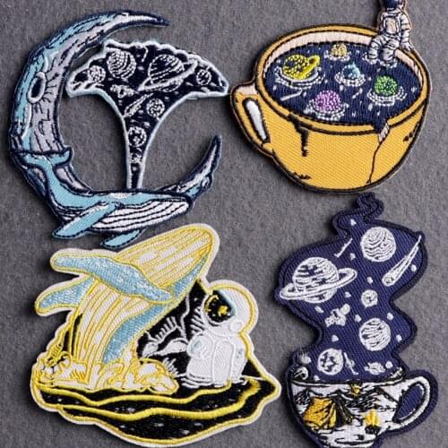 Star Space Patch Iron On Patches For Clothing Wilderness Mountain Embroidered Patch Clothes Stickers Camping Patches On Clothes