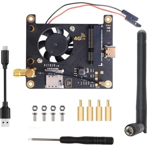 For Raspberry Pi 4B Network 4G LTE Module Communication HAT Mini PCI-E Expansion Board with Cooling Fan