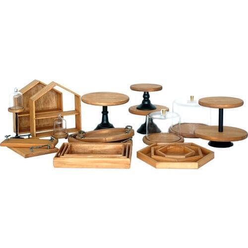 SWEETGO wood cake stands & trays 20 pieces in set forest style cake tools showcase outdoor wedding dessert table party supplier