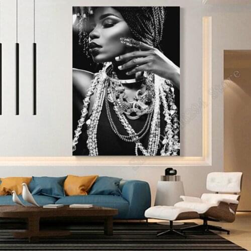 Portrait of African With Jewellery 5D DIY Diamond Embroidered SquareRound Diamond Mosaic Decoration art Diamond Painting FF2793