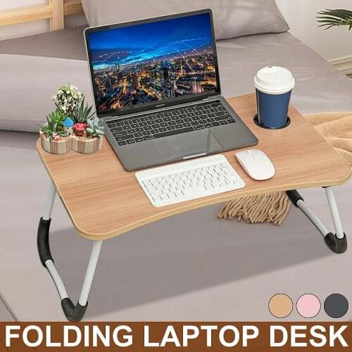 Adjustable Folding Laptop Stand Holder Study Table Desk Wooden Foldable Computer Desk for Bed Sofa Tea Serving Table Stand