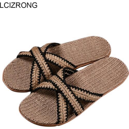 LCIZRONG Summer 21 Colors Flax Home Slippers Men 35-45 Size Beach Floor Comfortable Flat Slippers Unisex Bedroom Flip Flops