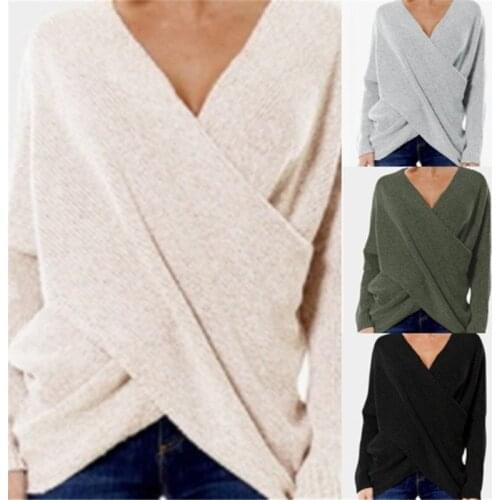 Sexy V-Neck Wrap Sweaters For Women Autumn Winter 2021 Jumper Fashion Loose Pull Femme Sueter Knitwear Sweaters