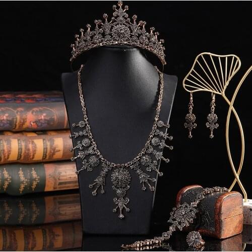 Turkish Wedding Jewelry Set Ladies Earrings Necklace Bracelet Ring Crown Arabian Bronze Bridal Gift Bijoux