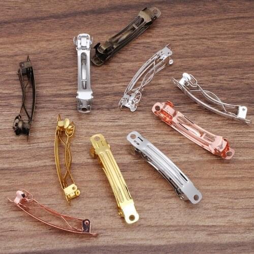 30pcs French Barrette Spring Hair Clips Automatic Clip Blank Width Setting Rhodium Bow Hairpin Accessories For Jewelry Making
