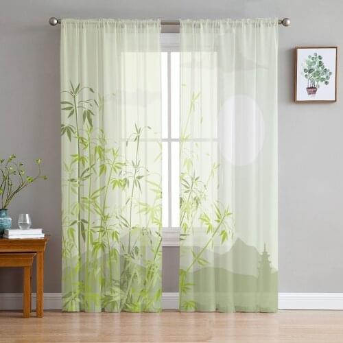 Green Jungle Bamboo Sheer Curtains for Girl Kids Bedroom Kitchen Window Drapes Curtain Home Decoration