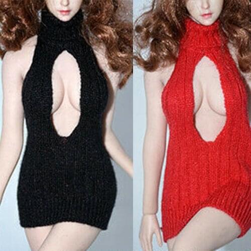 1/6 Scale female clothes sexy open chest high neck sweater dress red black pink gray fit 12 inches action figure dolls