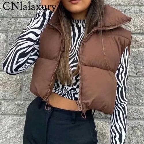 New High Waisted Cropped Vests Women Elegant Solid Zipper Jacket Female Women Spring Stand Collar Warm Outwear Ladies Parkas